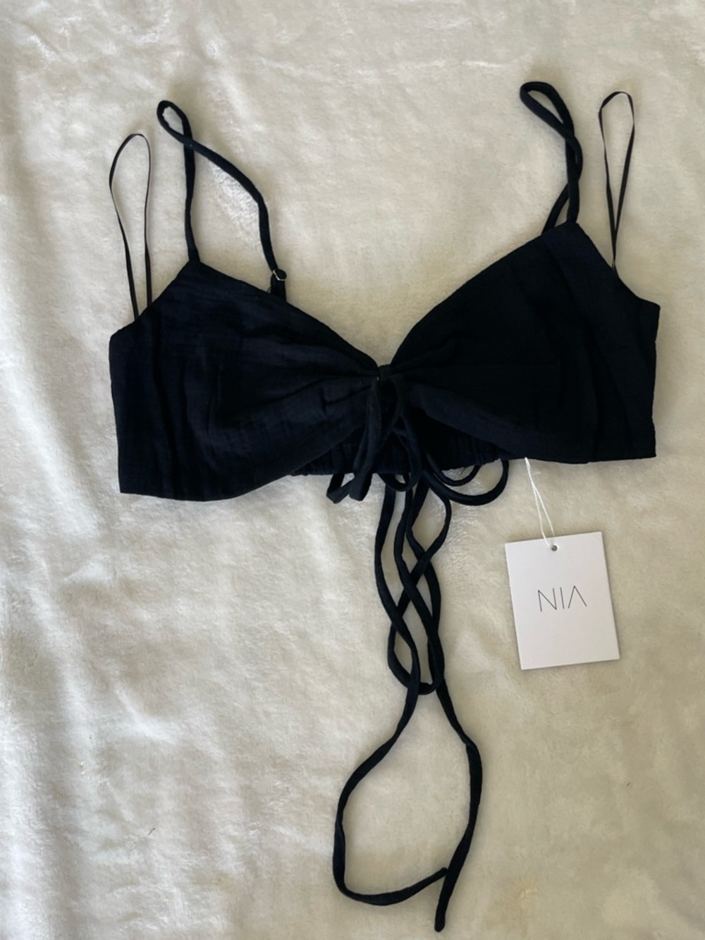 NIA The Brand Black Tie-Front Crop Top